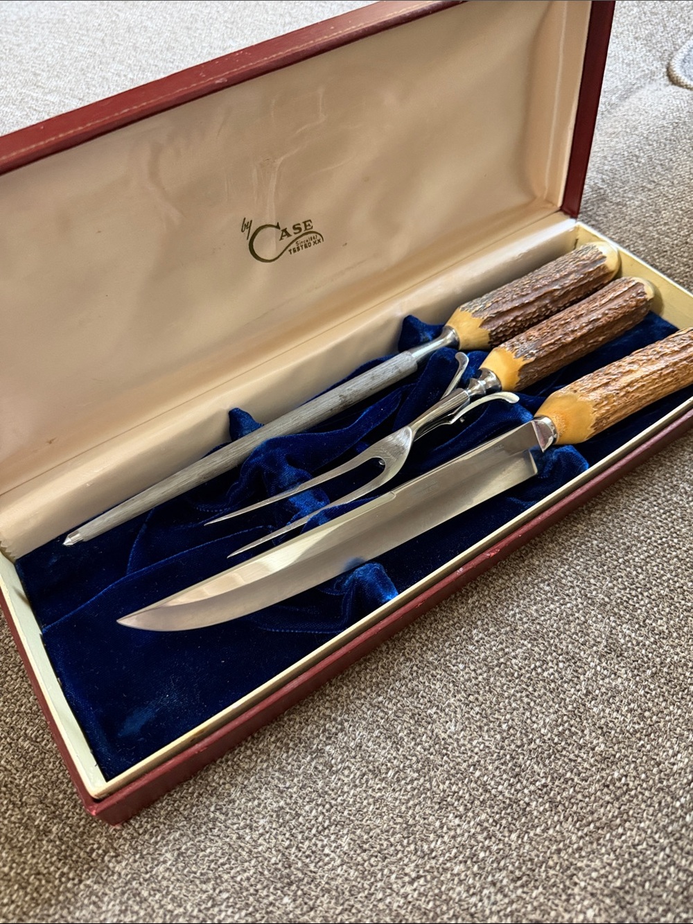 Vintage Case XX Noble Trio Stag Handle Carving set.